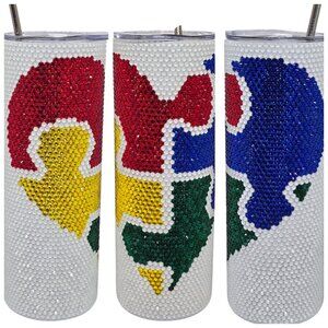 20oz Rhinestone Tumbler Autism Heart